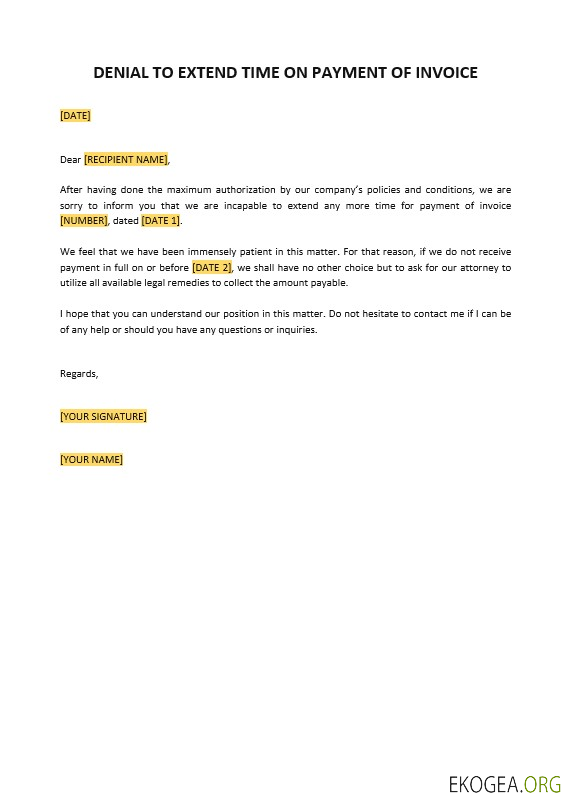 Refus de prolonger le délai de paiement du modèle de facture